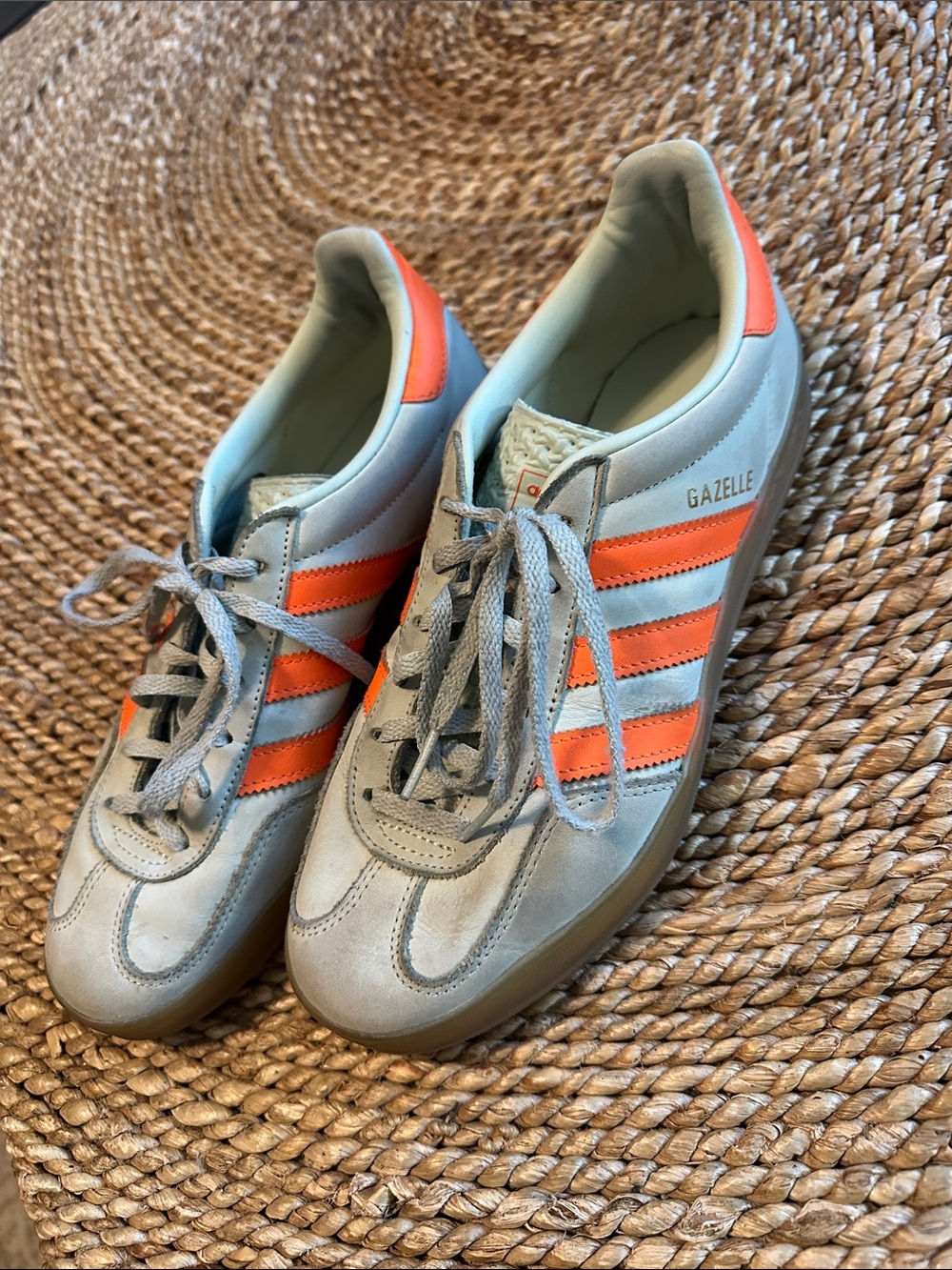 adidas Gazelle Men’s Sneakers in Light Gray with Orange Stripes